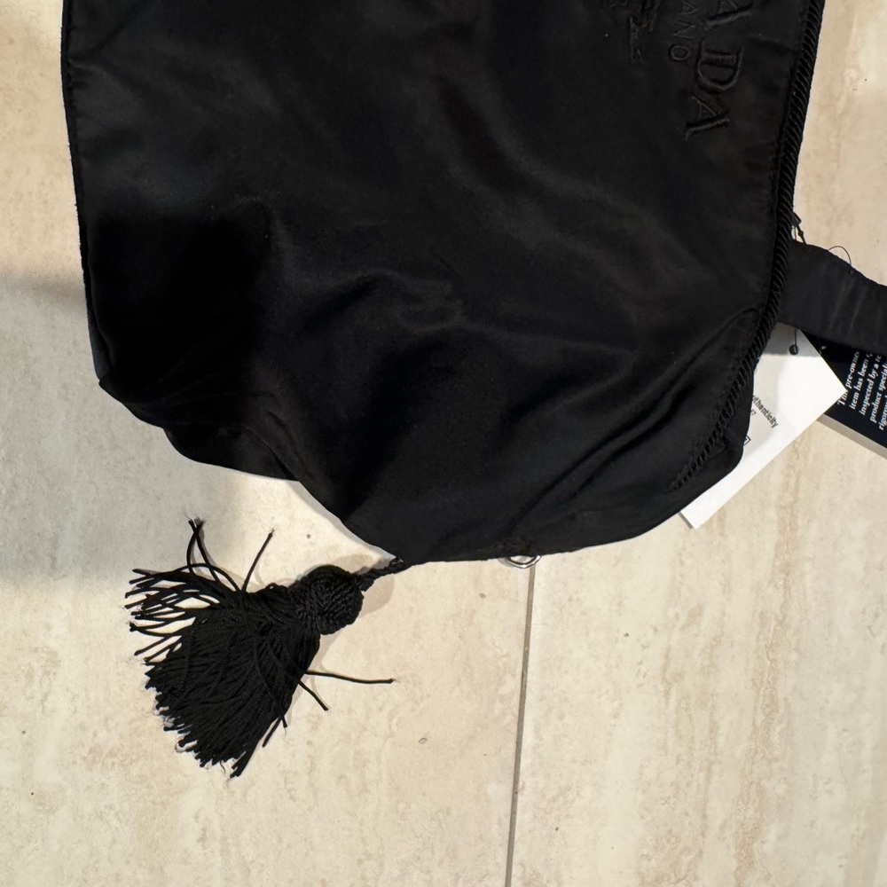 PRADA Vintage Tessuto Tassel Black Silver Hardware Nylon Beaded Handbag Tote‎ - Picture 7 of 14
